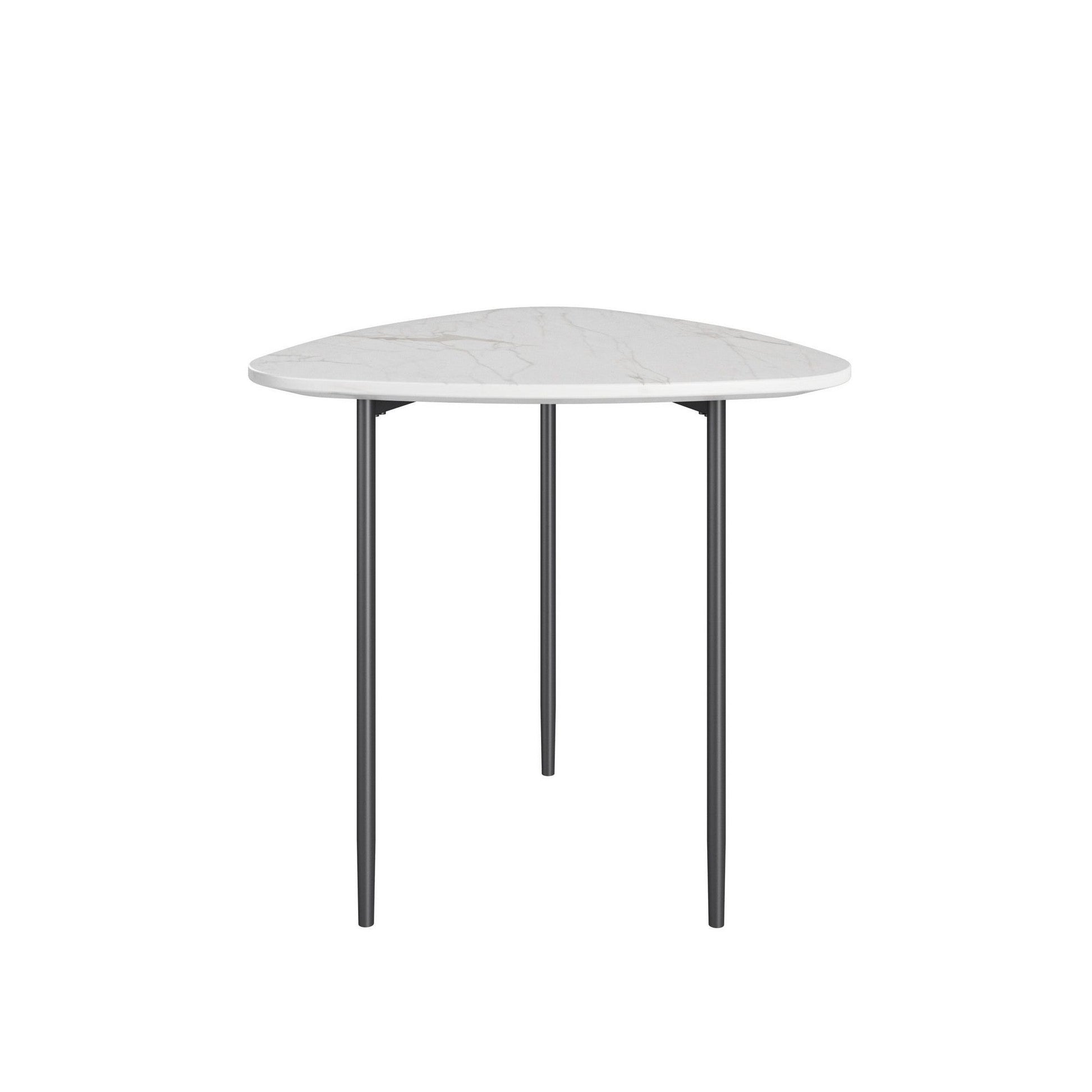 Benzara BM279200 Cid 24" Modern End Table with Marble Top, Metal Legs in White and Black