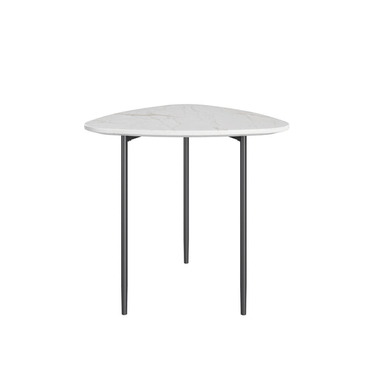 Benzara BM279200 Cid 24" Modern End Table with Marble Top, Metal Legs in White and Black