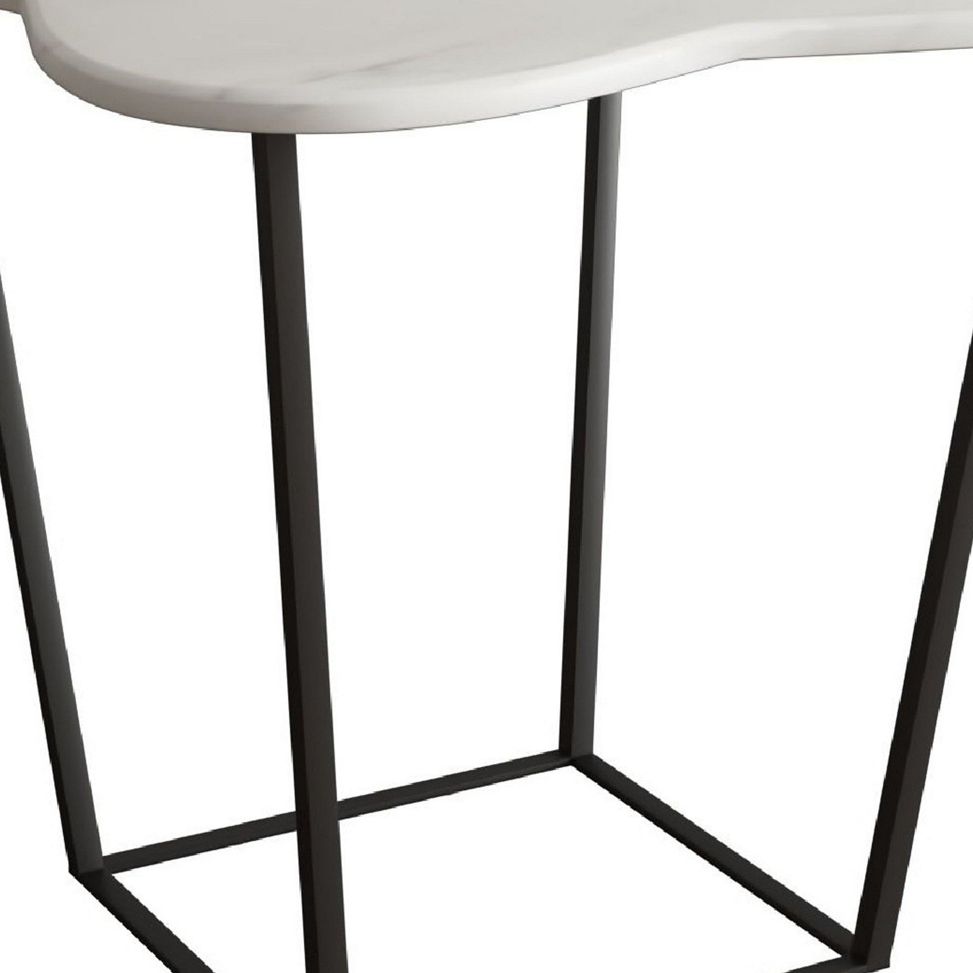 Benzara BM279201 Cid 20" Modern End Table with Marble Top, Metal Base Frame in White and Black