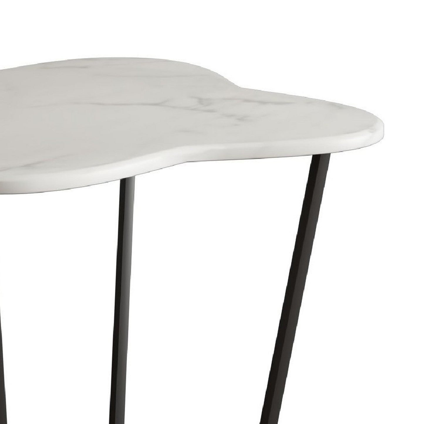 Benzara BM279201 Cid 20" Modern End Table with Marble Top, Metal Base Frame in White and Black