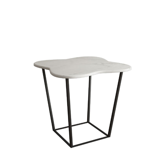 Benzara BM279201 Cid 20" Modern End Table with Marble Top, Metal Base Frame in White and Black