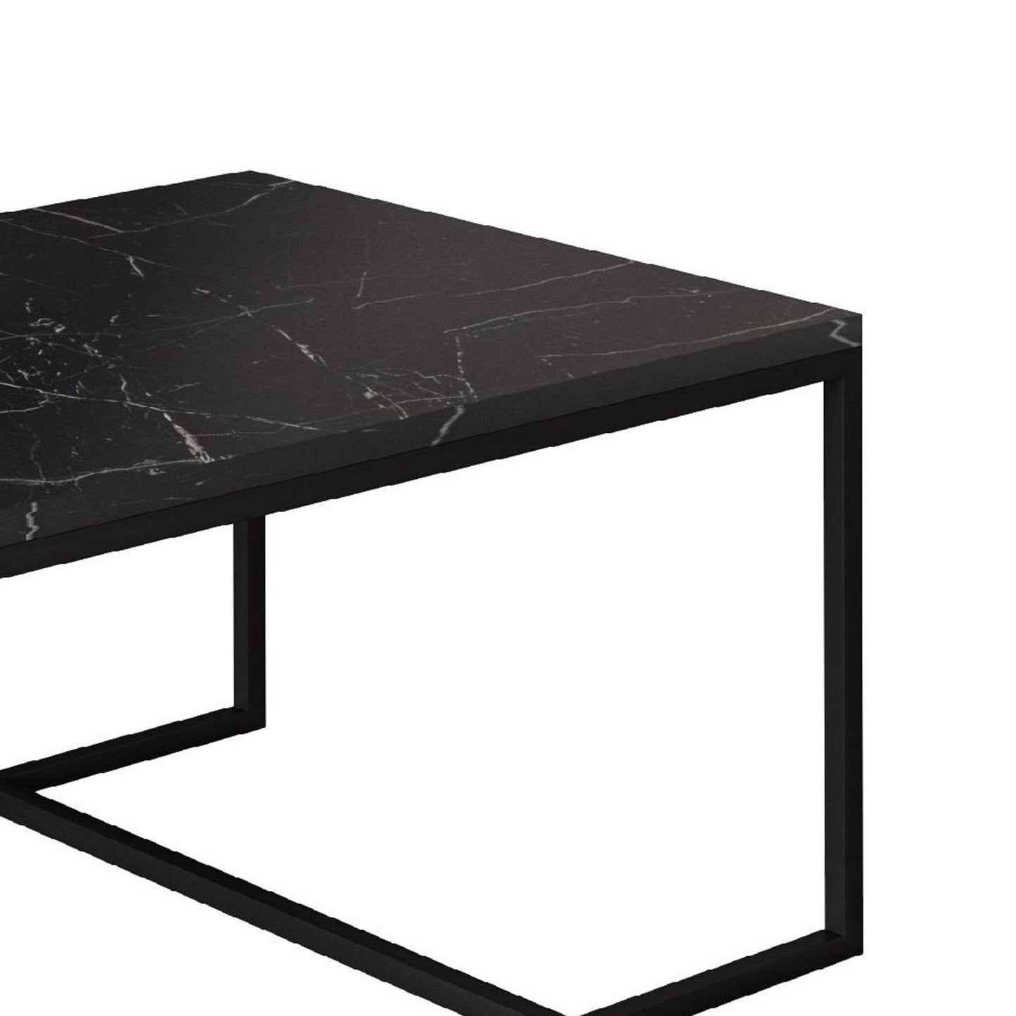 Benzara BM279208 Cid 48" Modern Minimal Coffee Table with Marble Top and Metal Base in Black