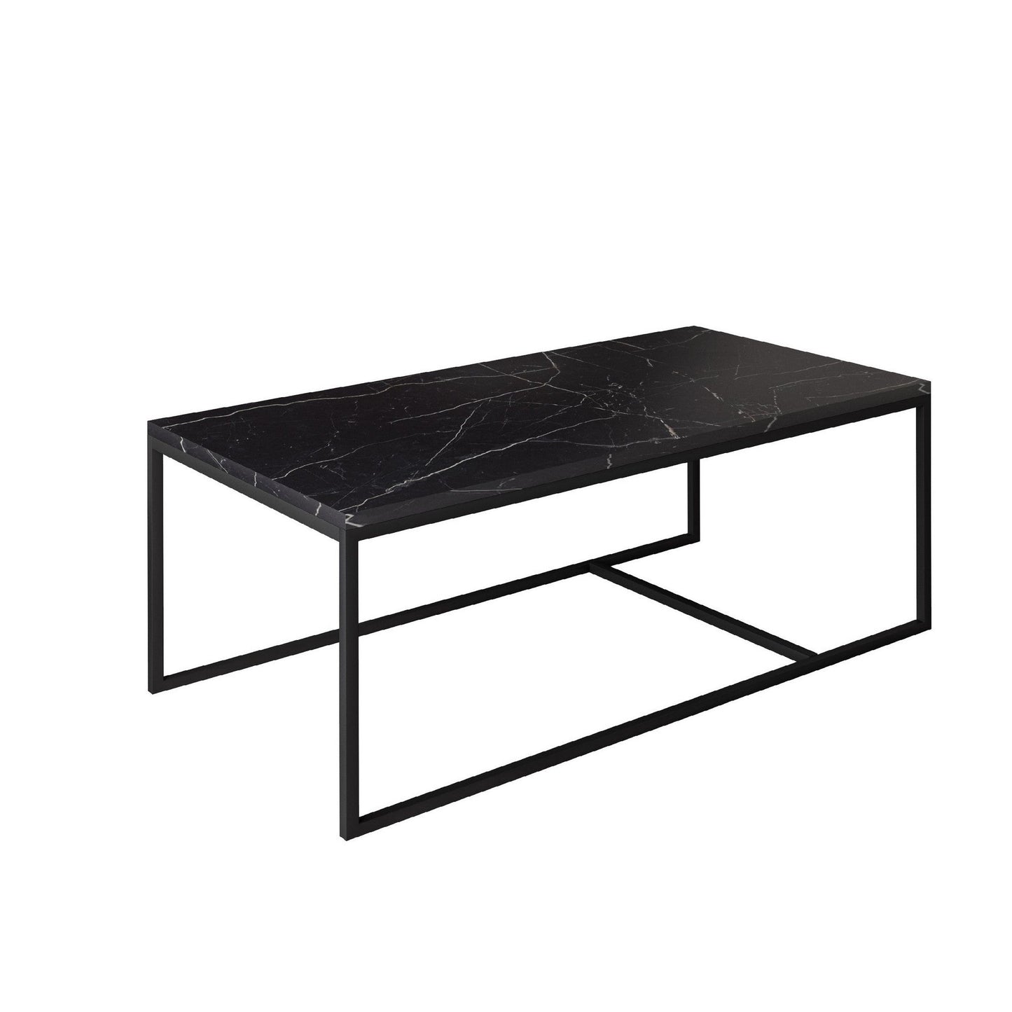 Benzara BM279208 Cid 48" Modern Minimal Coffee Table with Marble Top and Metal Base in Black