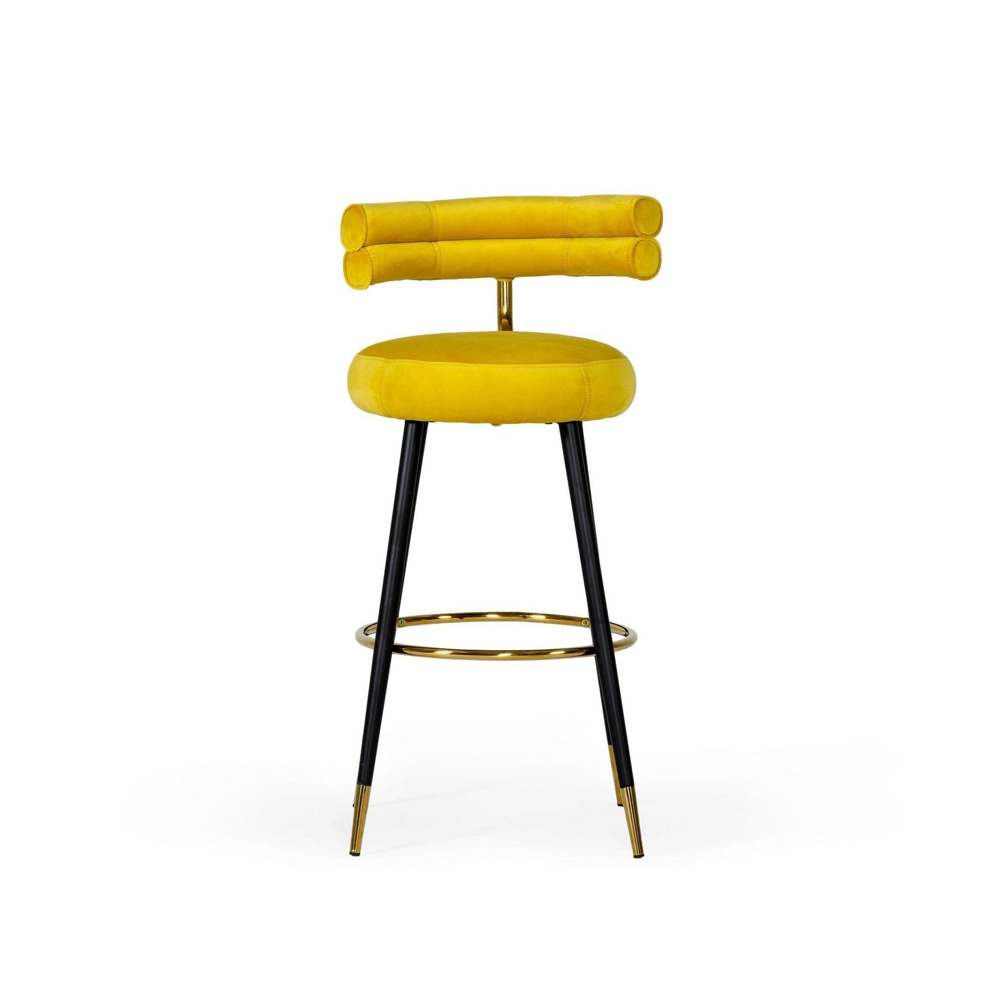 Benzara BM279234 Cid 30" Yellow Fabric Modern Bar Stool With Rolled Back and Footrest