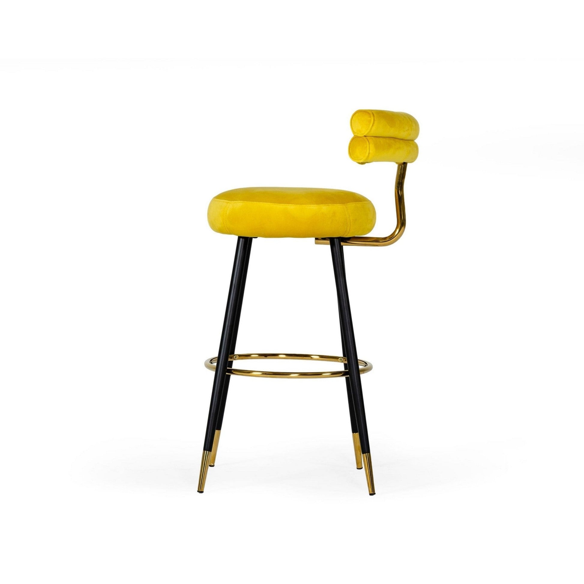 Benzara BM279234 Cid 30" Yellow Fabric Modern Bar Stool With Rolled Back and Footrest