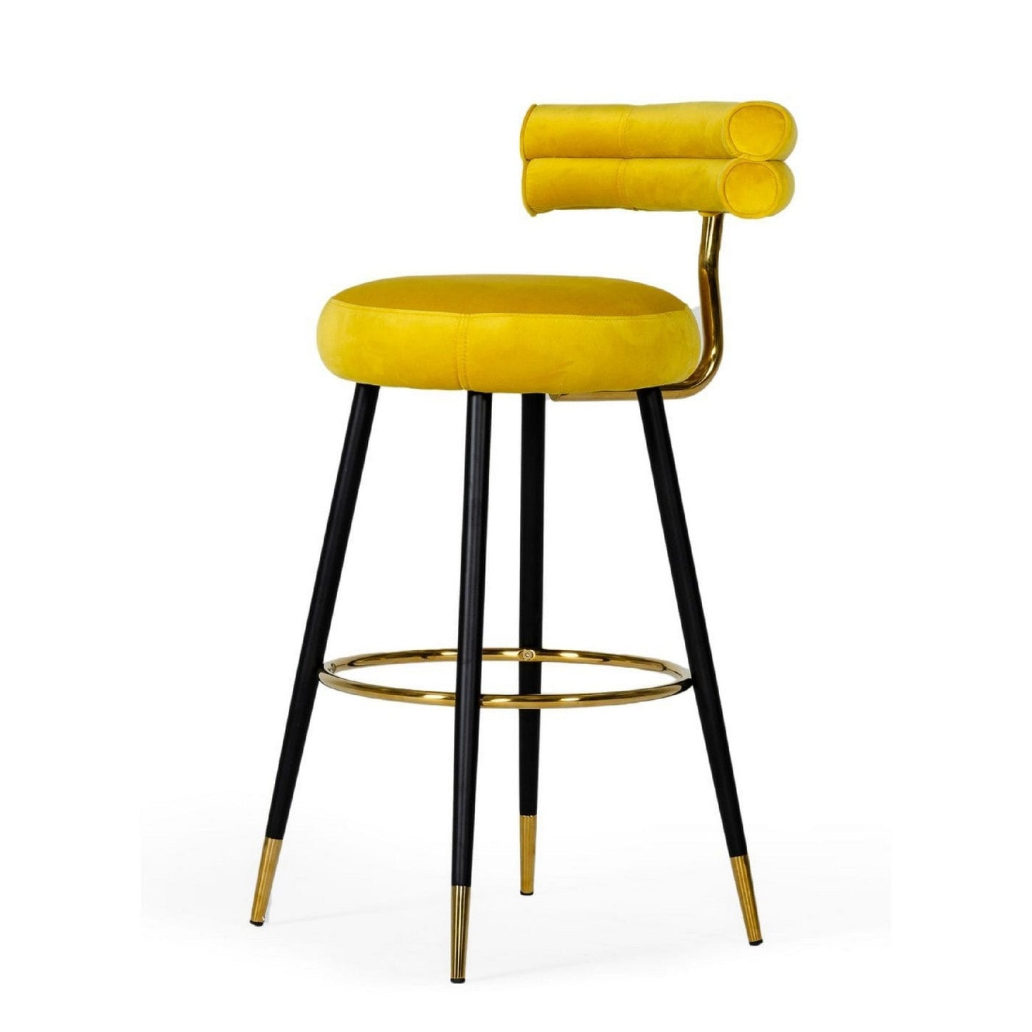 Benzara BM279234 Cid 30" Yellow Fabric Modern Bar Stool With Rolled Back and Footrest