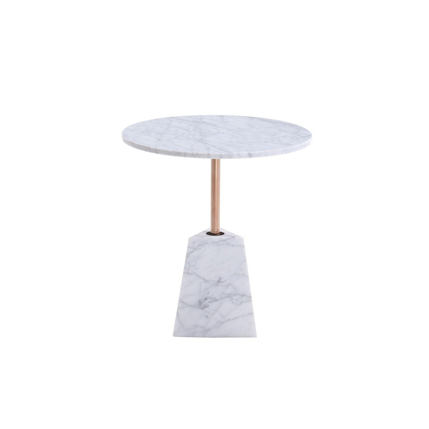 Benzara BM279283 Cid 22" Round Marble Side End Table with White Top and Rose Gold Accent Frame