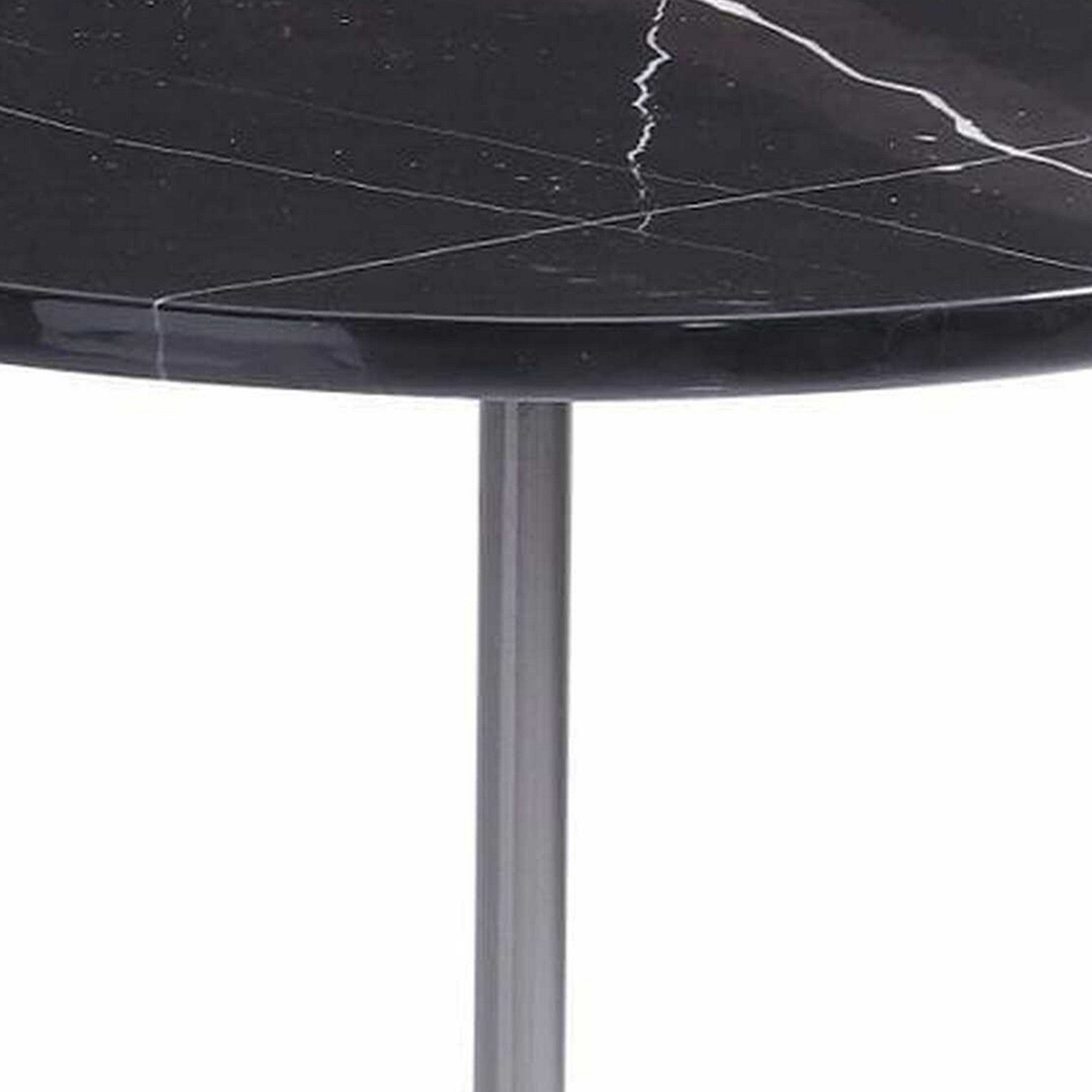 Benzara BM279284 Cid 24" Round Marble End Table with Black Marble Top and Conical Base