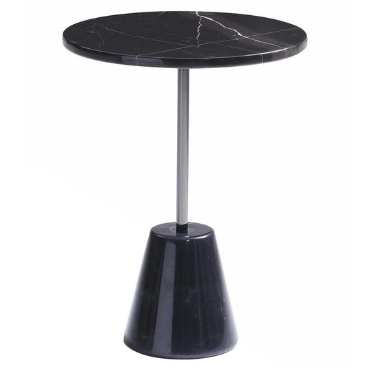 Benzara BM279284 Cid 24" Round Marble End Table with Black Marble Top and Conical Base