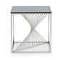 Benzara BM279303 Cid 21" Modern Glass Top End Table With Twisted Artisan Steel Base in Silver