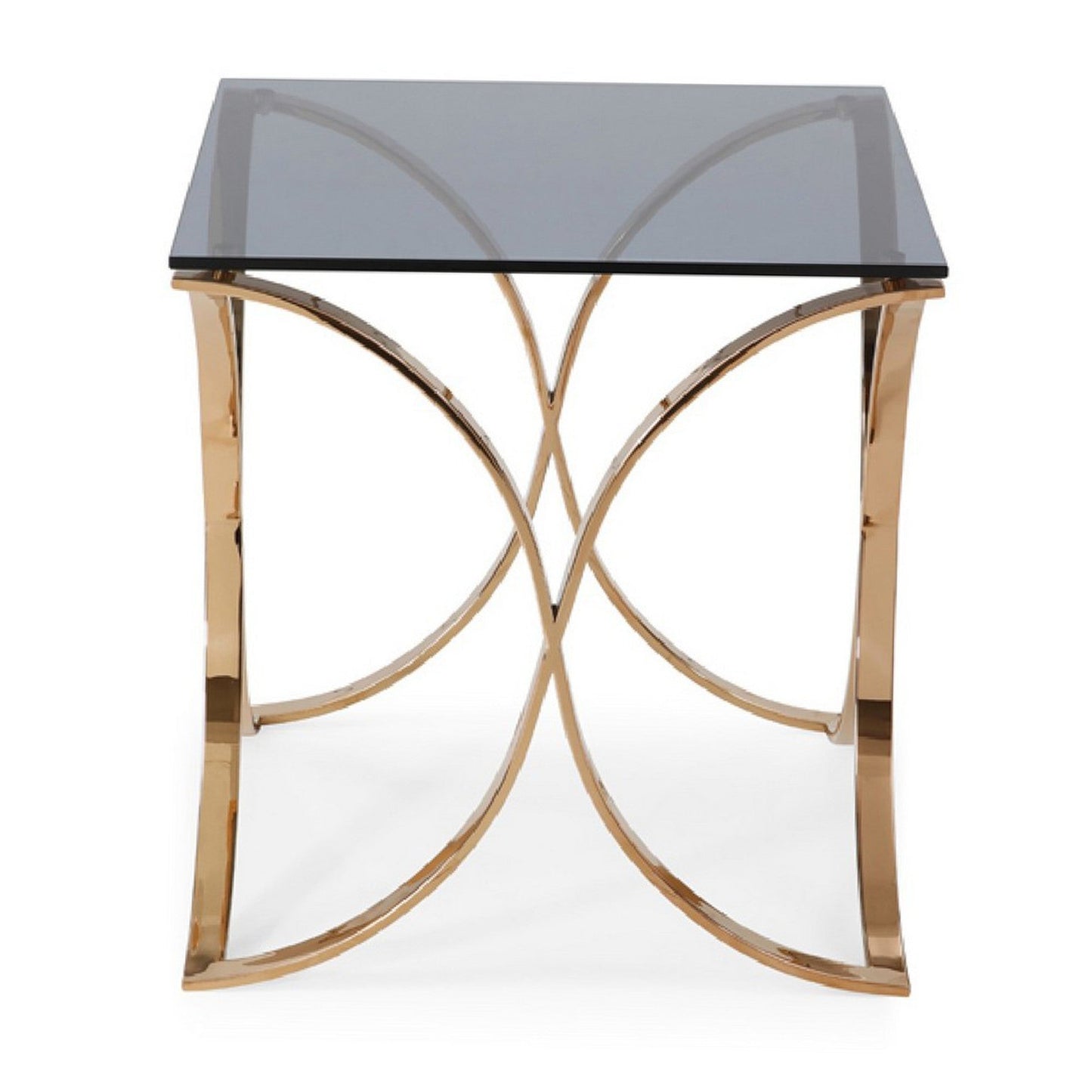 Benzara BM279439 Cid 24" Rose Gold Square Smoked Glass Top Modern Metal End Table