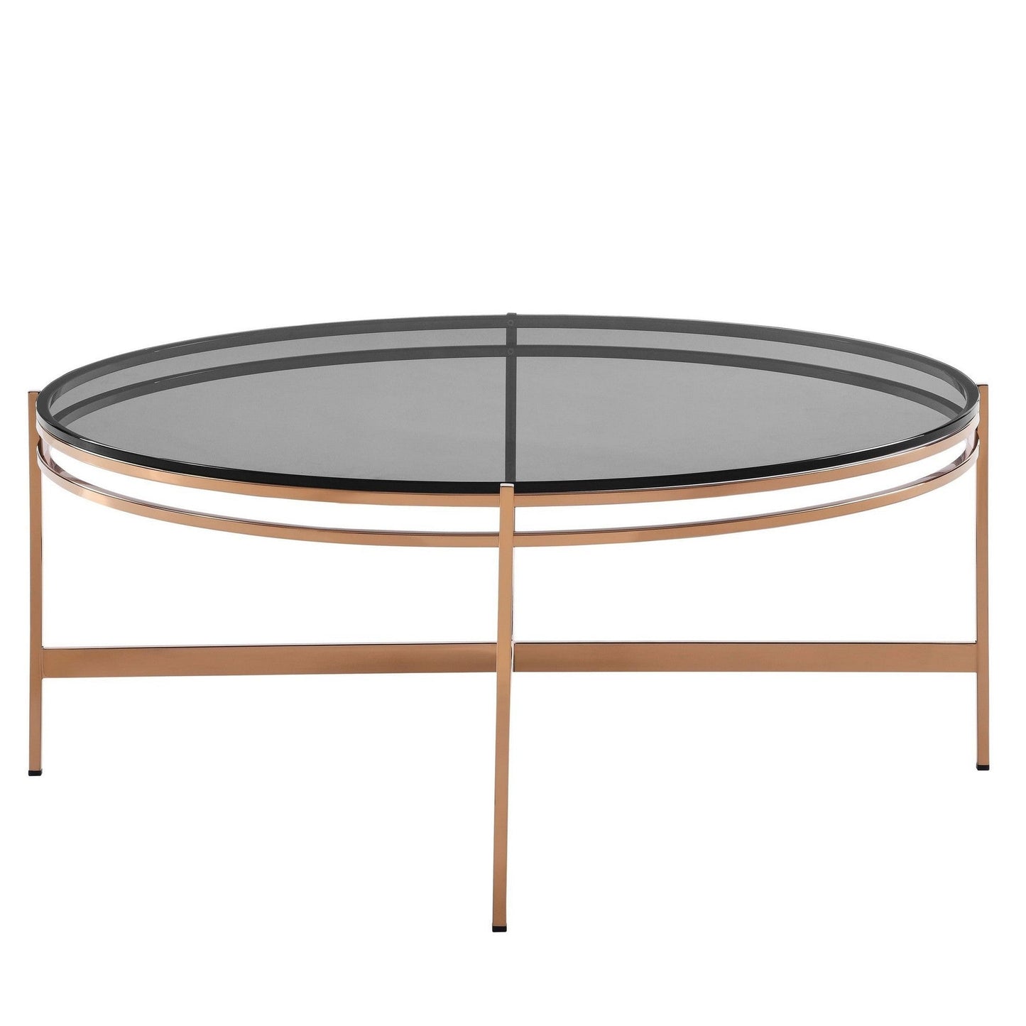 Benzara BM279490 Cid 35" Black Smoked Glass Top Modern Coffee Table With Rose Gold Legs