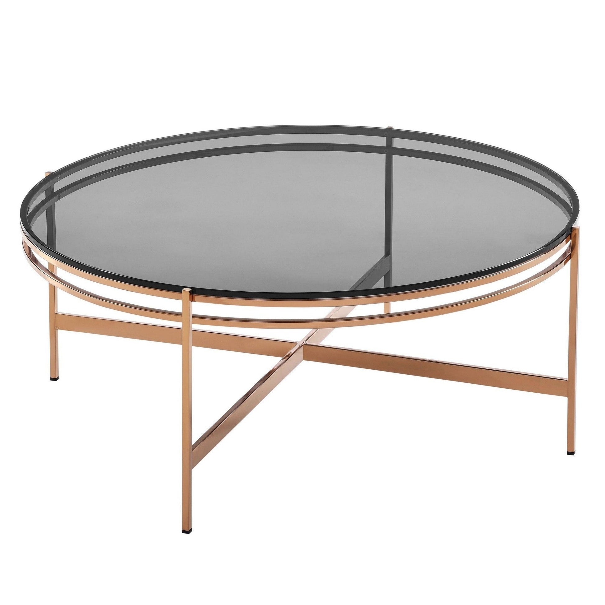 Benzara BM279490 Cid 35" Black Smoked Glass Top Modern Coffee Table With Rose Gold Legs