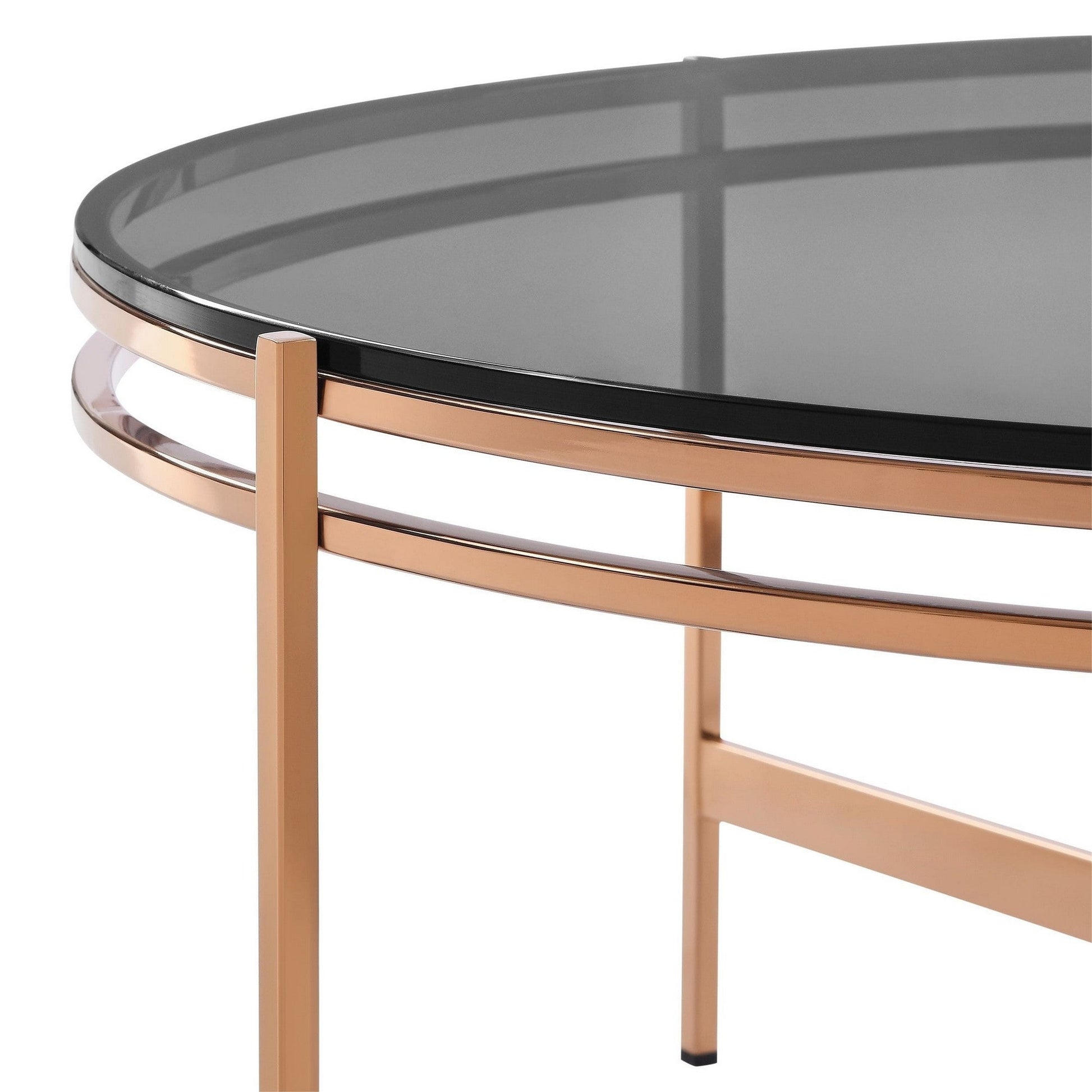 Benzara BM279490 Cid 35" Black Smoked Glass Top Modern Coffee Table With Rose Gold Legs