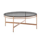 Benzara BM279490 Cid 35" Black Smoked Glass Top Modern Coffee Table With Rose Gold Legs