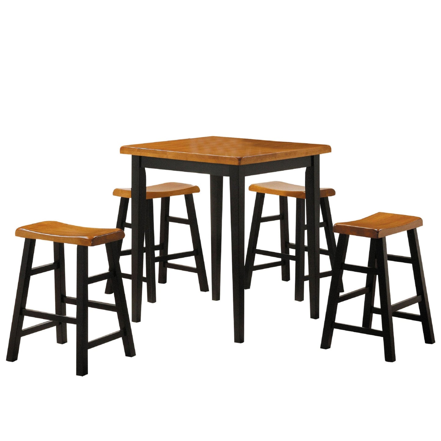 Benzara BM280256 Gael Black Oak Wood Counter Height Square Dining Table Set with 4 Stools