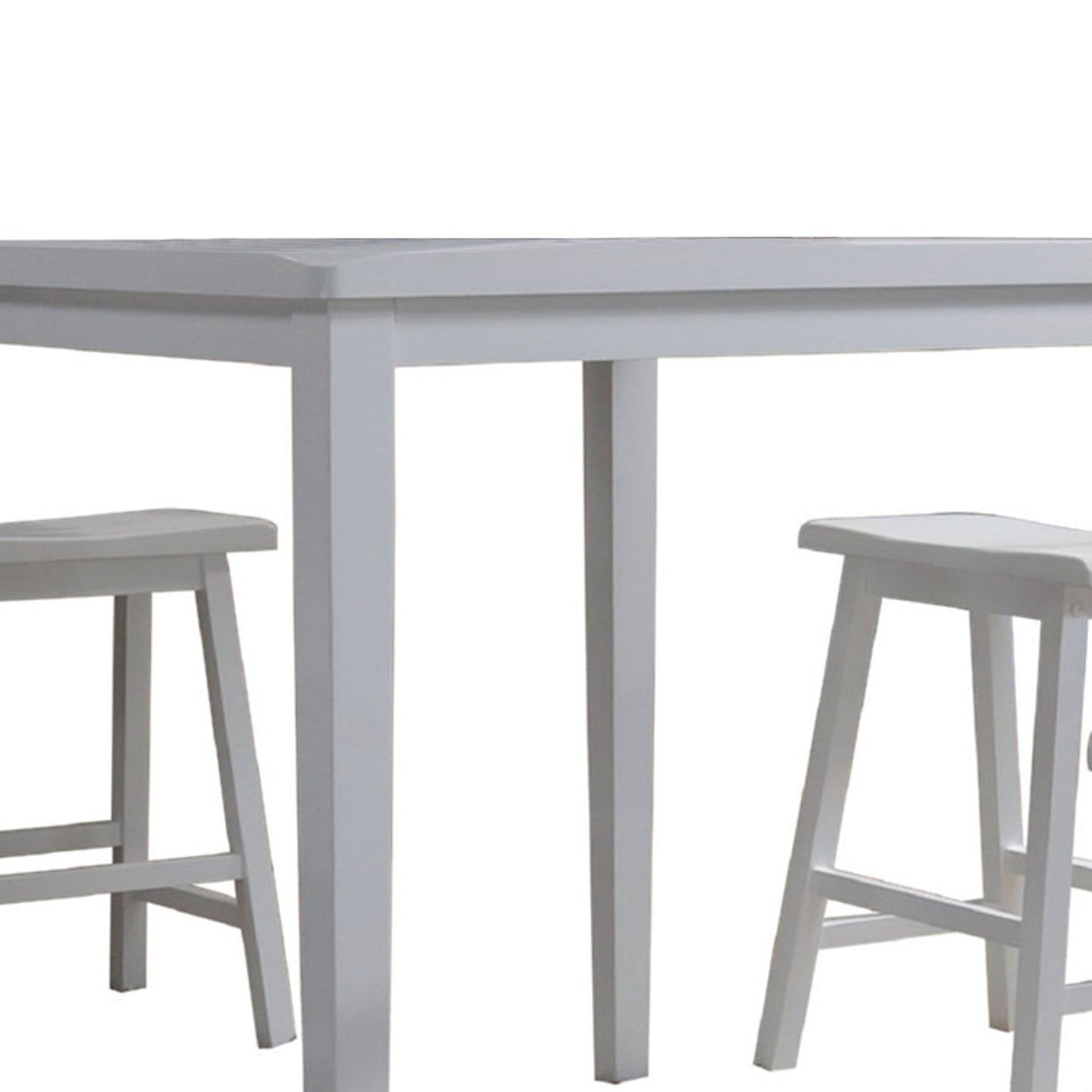 Benzara BM280257 Gael 36" White Wood Counter Height Square Dining Table Set with 4 Stools