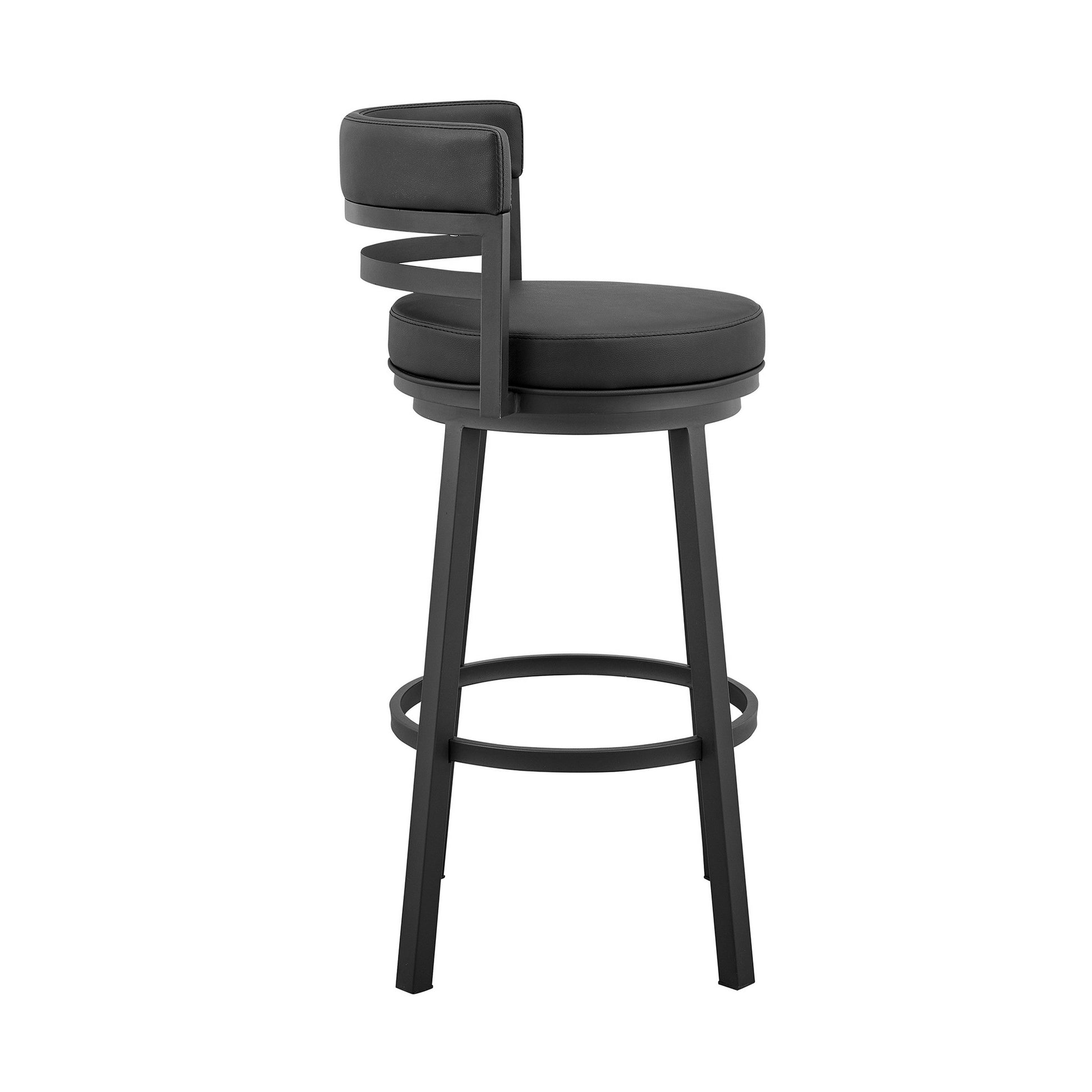 Benzara BM281938 Maxi 26" Black Modern Counter Stool with Footrest, Swivel Feature, and Faux Leather Seat