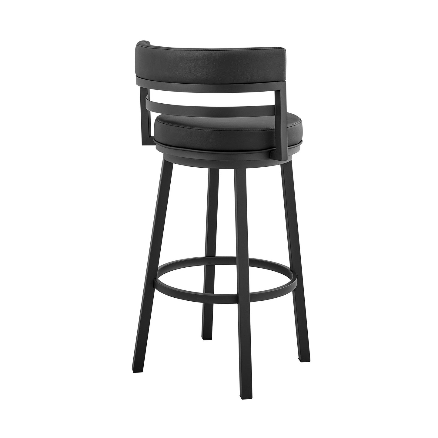 Benzara BM281938 Maxi 26" Black Modern Counter Stool with Footrest, Swivel Feature, and Faux Leather Seat