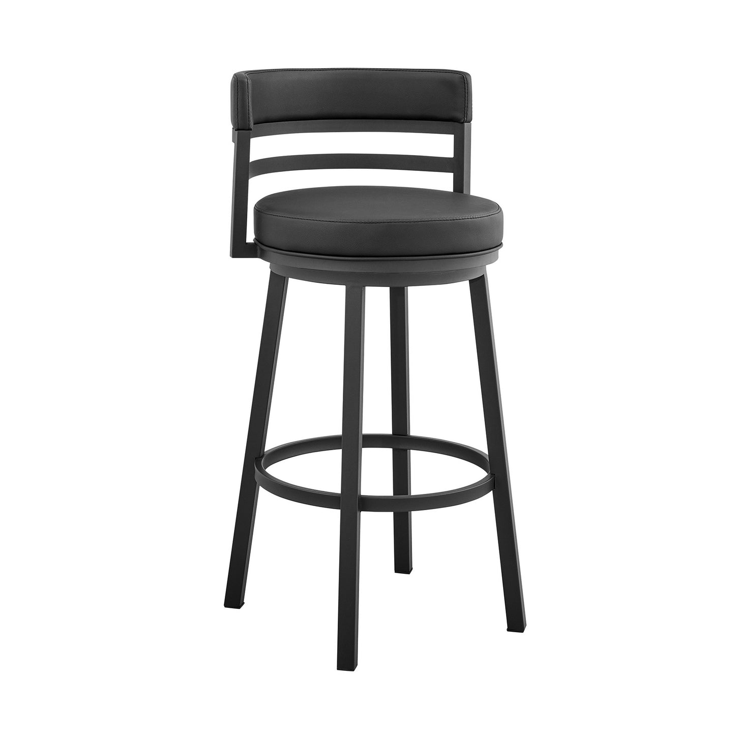 Benzara BM281938 Maxi 26" Black Modern Counter Stool with Footrest, Swivel Feature, and Faux Leather Seat