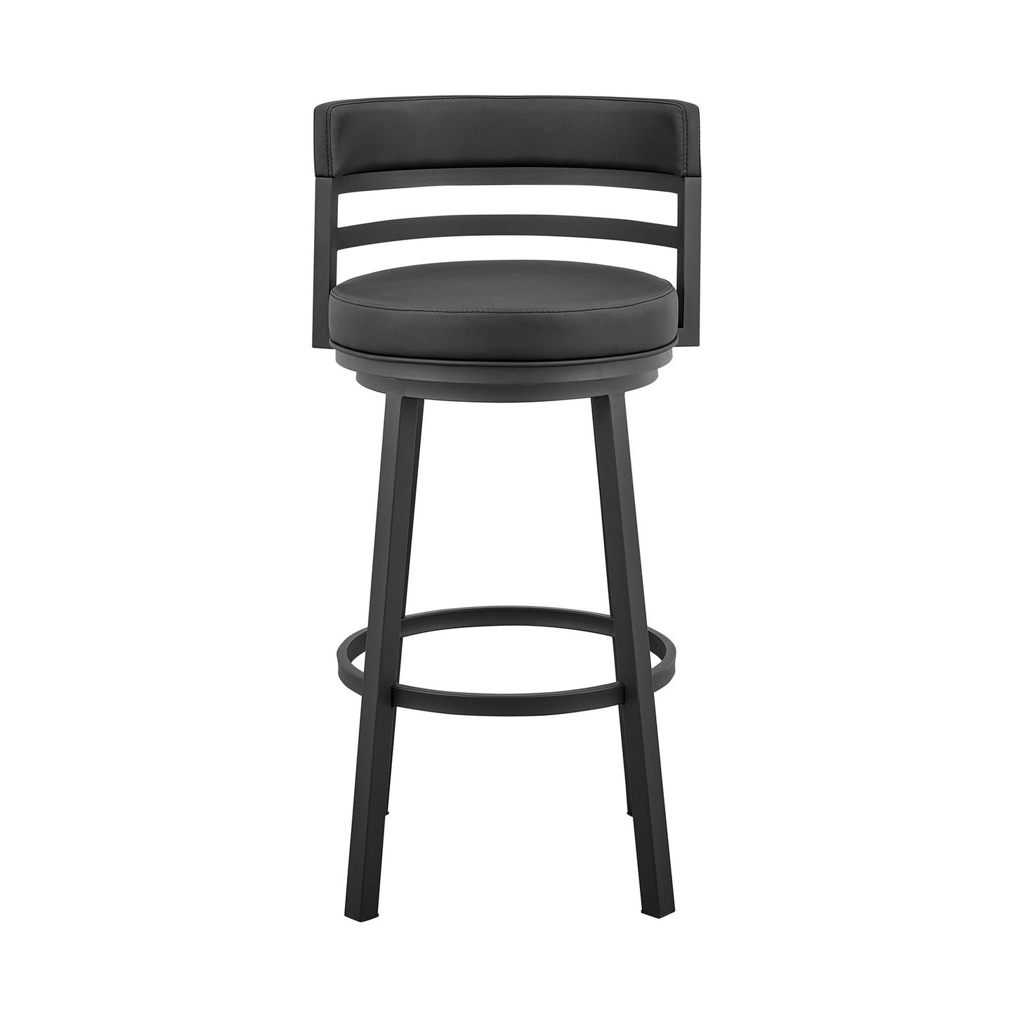 Benzara BM281939 Maxi 30" Black Modern Swivel Bar Stool with Round Footrest and Faux Leather Seat