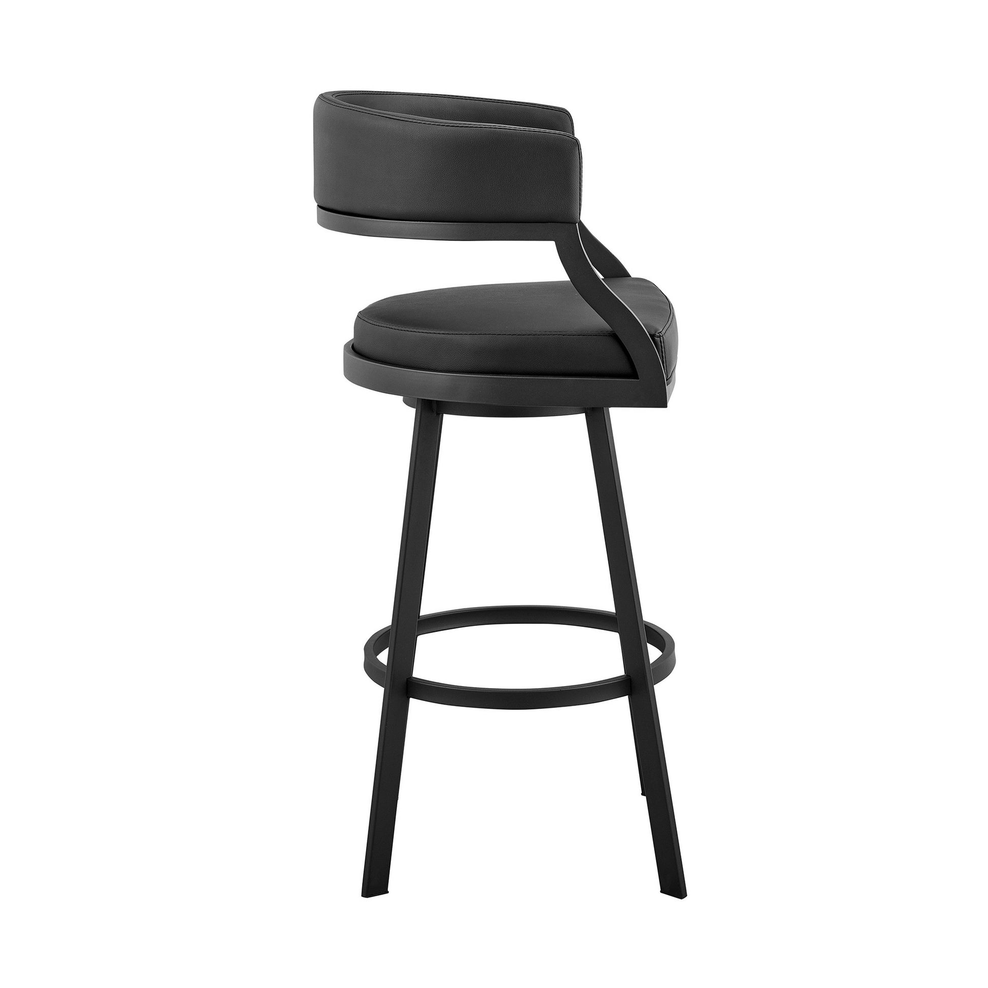 Benzara BM281940 Beth 26" Black Counter Stool with Curved Back, Swivel Feature, and Faux Leather Seat