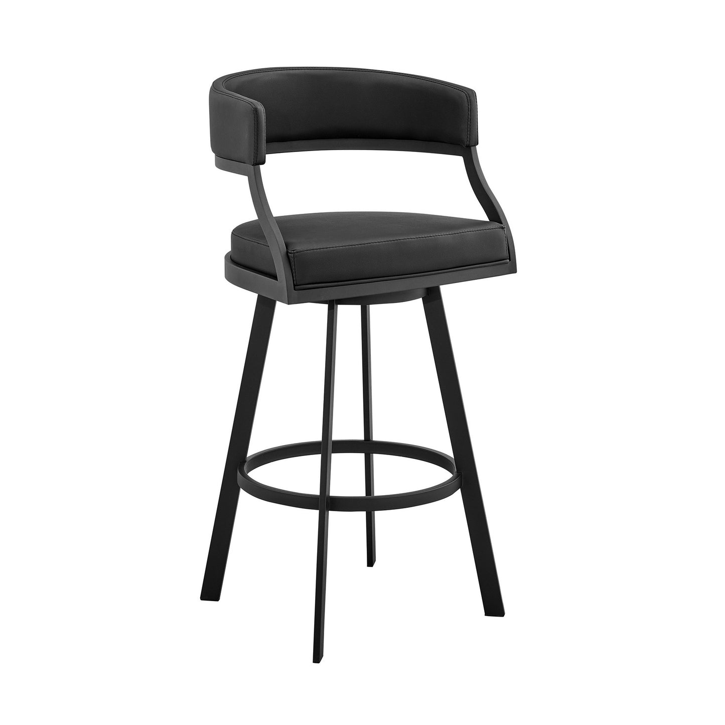 Benzara BM281940 Beth 26" Black Counter Stool with Curved Back, Swivel Feature, and Faux Leather Seat