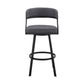 Benzara BM281942 Beth 26" Gray Counter Stool with Curved Back, Swivel Feature, and Faux Leather Seat