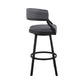 Benzara BM281942 Beth 26" Gray Counter Stool with Curved Back, Swivel Feature, and Faux Leather Seat