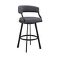 Benzara BM281942 Beth 26" Gray Counter Stool with Curved Back, Swivel Feature, and Faux Leather Seat