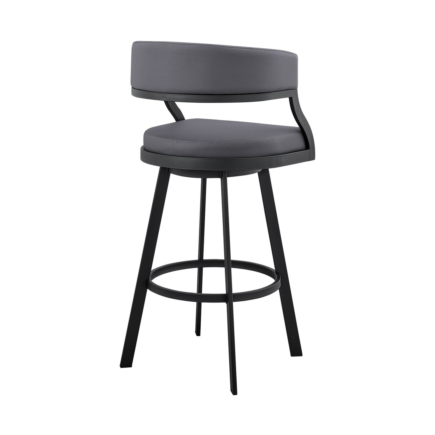 Benzara BM281943 Beth 30" Gray Bar Stool with Curved Back, Swivel Feature, and Vegan Faux Leather Seat