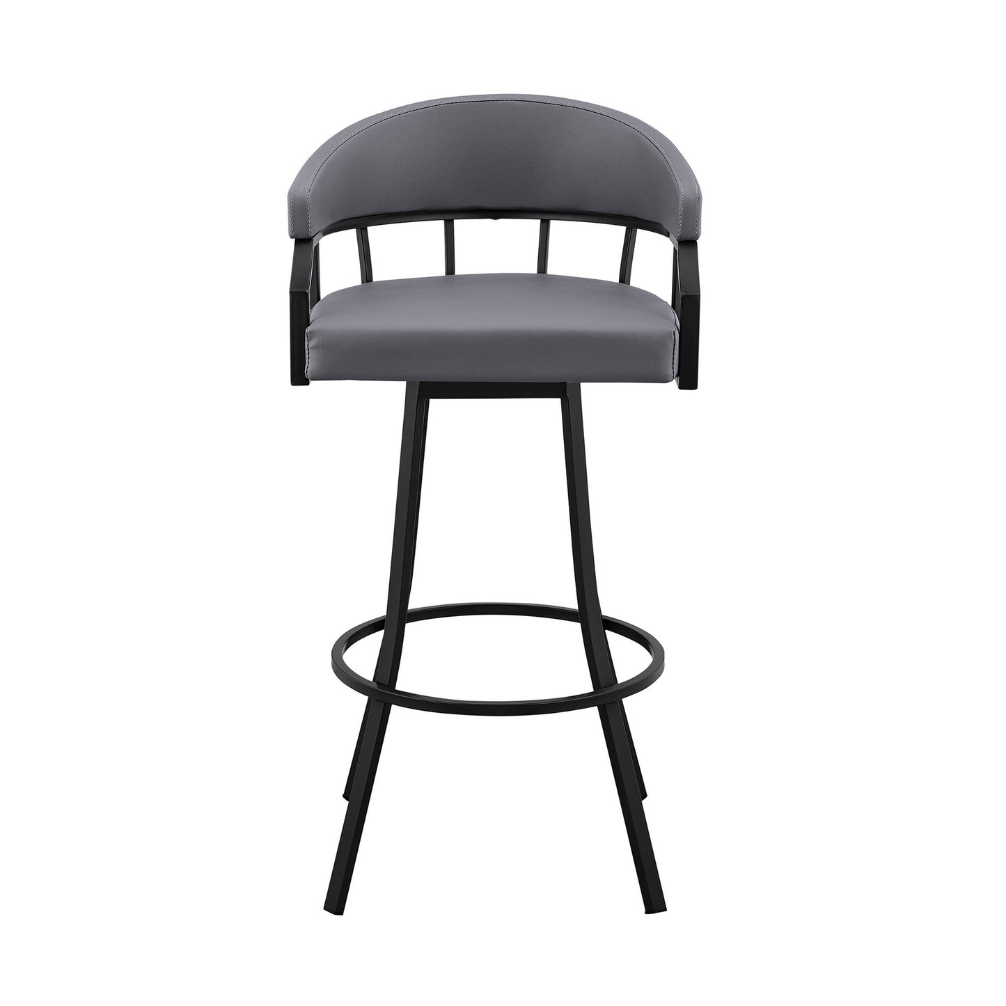 Benzara BM281951 Cade 30" Gray and Black Bar Stool with Swivel Feature and Faux Leather Cushion