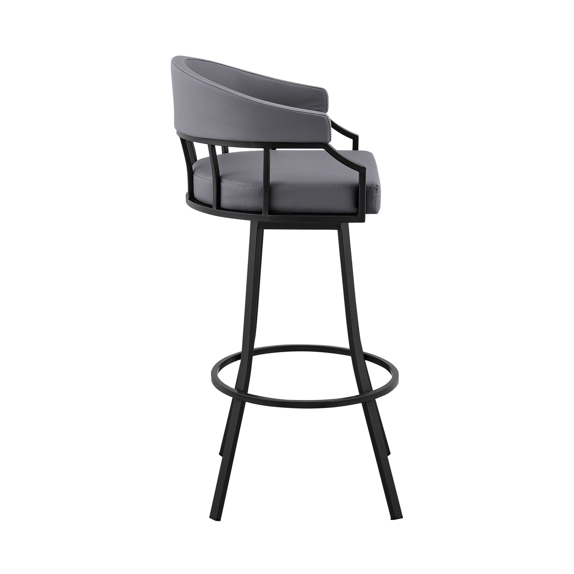 Benzara BM281951 Cade 30" Gray and Black Bar Stool with Swivel Feature and Faux Leather Cushion