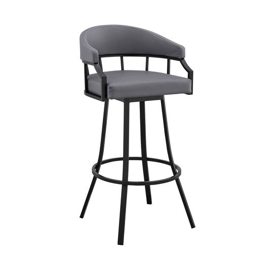 Benzara BM281951 Cade 30" Gray and Black Bar Stool with Swivel Feature and Faux Leather Cushion