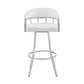 Benzara BM282042 Mayla 26" White Faux Leather Swivel Counter Stool with Silver Flared Legs