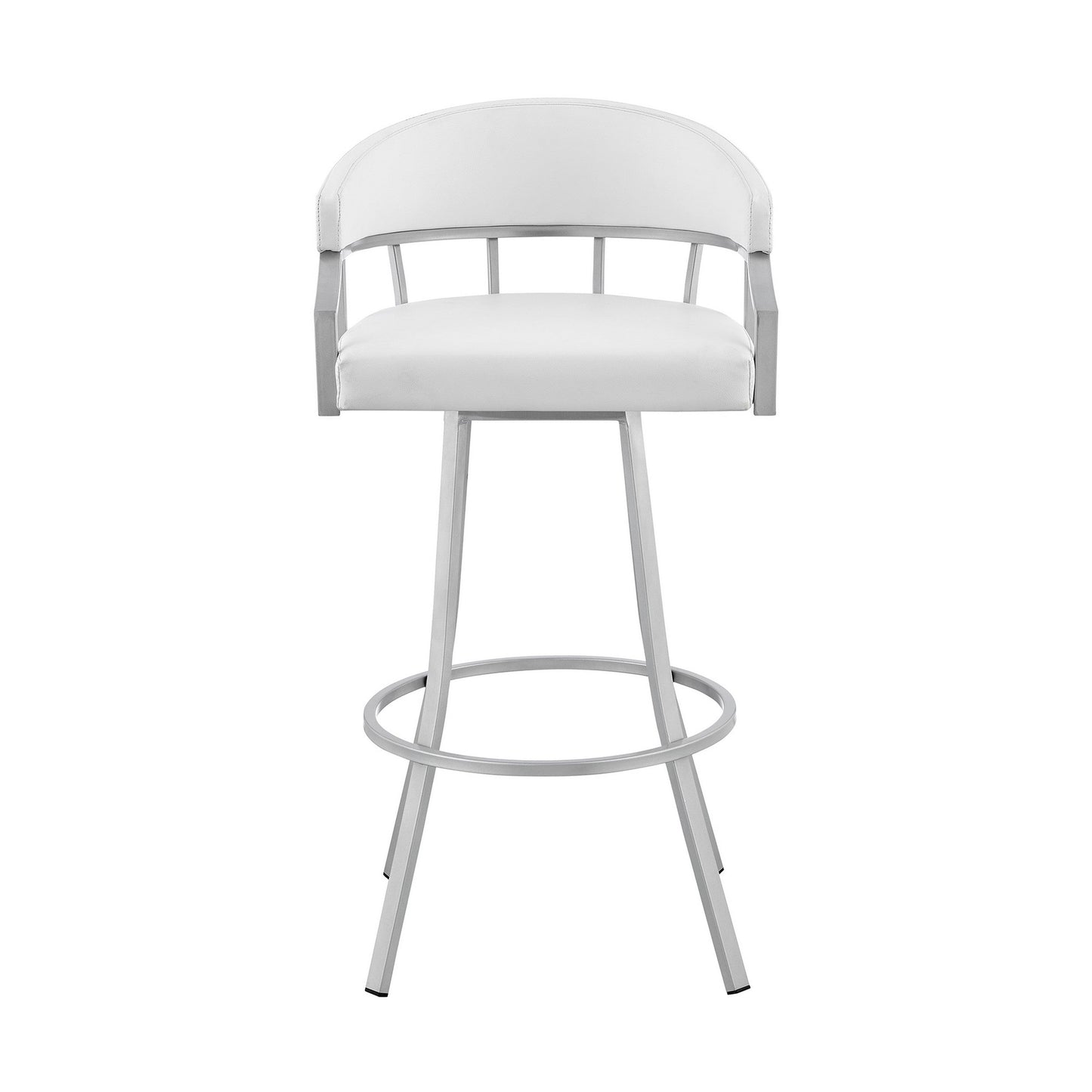 Benzara BM282042 Mayla 26" White Faux Leather Swivel Counter Stool with Silver Flared Legs