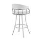 Benzara BM282042 Mayla 26" White Faux Leather Swivel Counter Stool with Silver Flared Legs