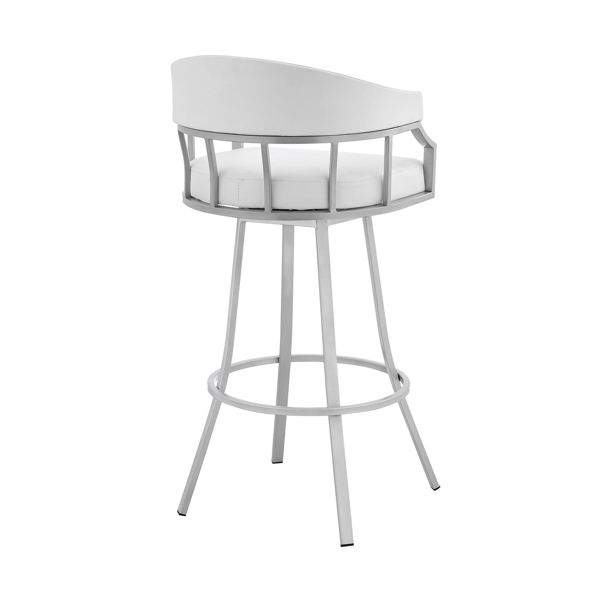 Benzara BM282042 Mayla 26" White Faux Leather Swivel Counter Stool with Silver Flared Legs