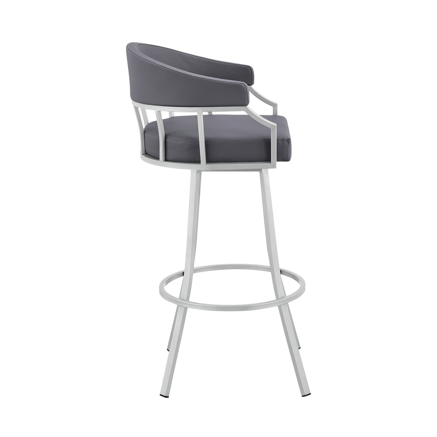 Benzara BM282046 Mayla 26" Gray Faux Leather Swivel Bar Stool with Silver Flared Legs