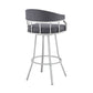 Benzara BM282046 Mayla 26" Gray Faux Leather Swivel Bar Stool with Silver Flared Legs