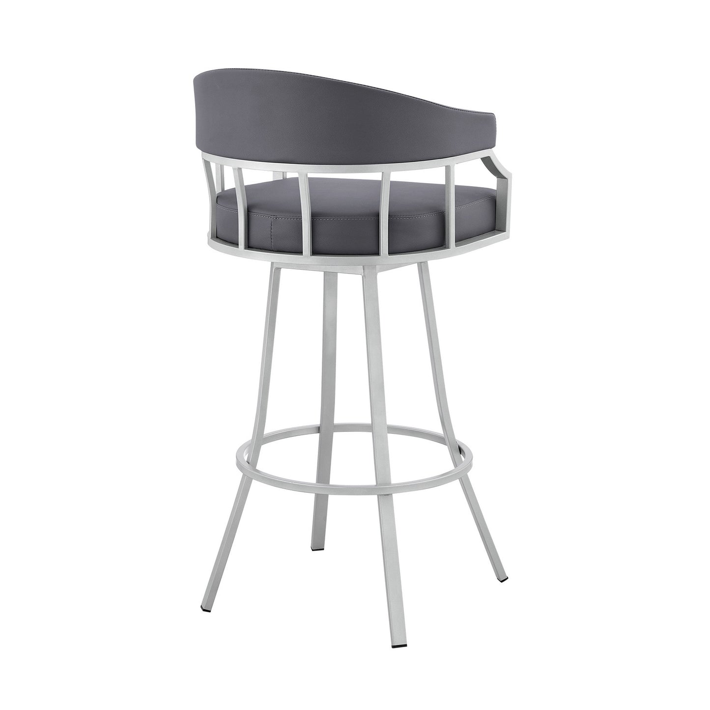 Benzara BM282046 Mayla 26" Gray Faux Leather Swivel Bar Stool with Silver Flared Legs