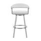 Benzara BM282050 Oliver 30" White and Chrome Bar Stool with Vegan Faux Leather, Swivel Feature, and Slatted Design