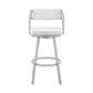 Benzara BM282051 Lyla 30" White and Silver Metal Bar Stool with Swivel Feature and Vegan Faux Leather Seat