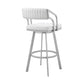 Benzara BM282051 Lyla 30" White and Silver Metal Bar Stool with Swivel Feature and Vegan Faux Leather Seat