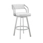 Benzara BM282051 Lyla 30" White and Silver Metal Bar Stool with Swivel Feature and Vegan Faux Leather Seat