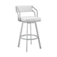 Benzara BM282052 Lyla 26" White and Silver Counter Height Stool with Swivel Feature and Faux Leather Seat