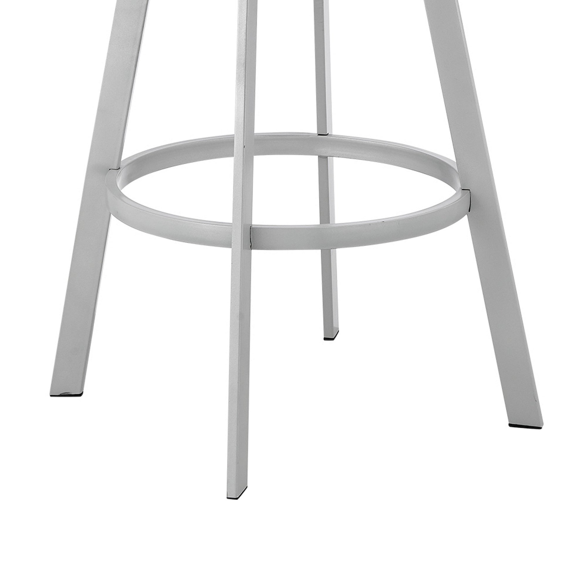 Benzara BM282057 Lyla 30" Gray and Silver Metal Bar Stool with Swivel Feature and Vegan Faux Leather Seat