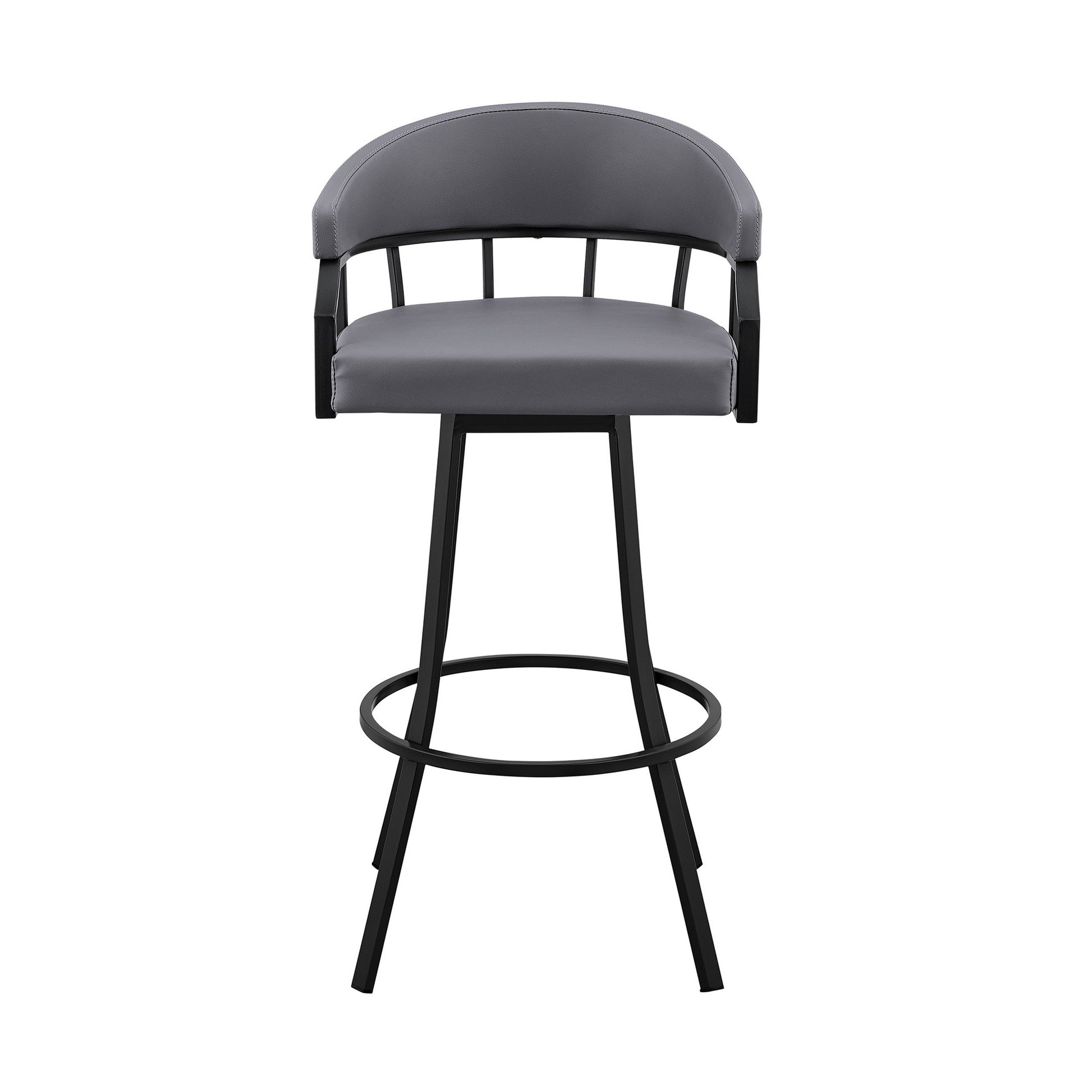 Benzara BM282059 Mayla 26" Swivel Counter Stool with Black Flared Legs and Gray Faux Leather Seat