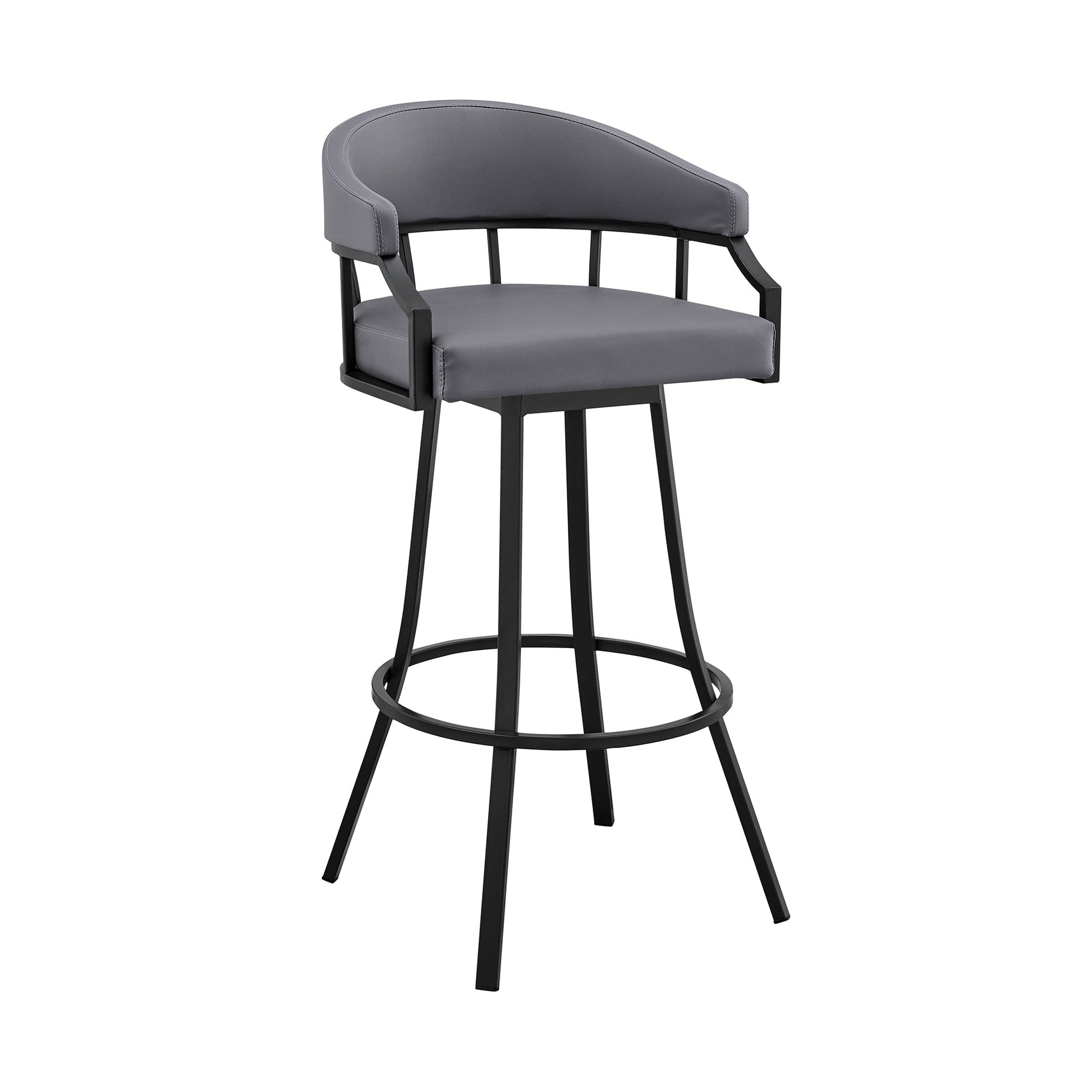 Benzara BM282059 Mayla 26" Swivel Counter Stool with Black Flared Legs and Gray Faux Leather Seat