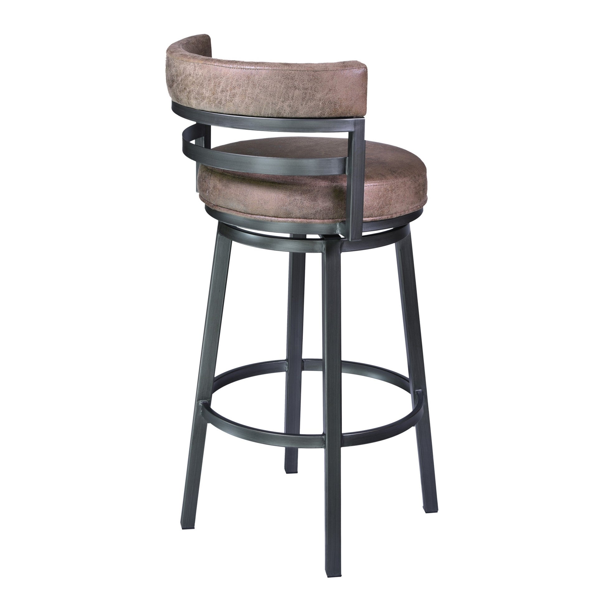 Benzara BM282061 Eva 30" Swivel Counter Stool with Curved Back in Vegan Leather and Washed Brown Finish